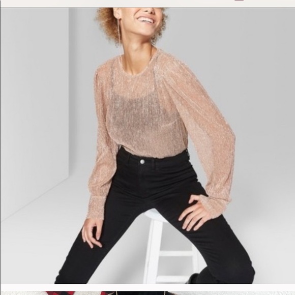 wild fable | Tops | Metallic Rose Pink And Gold Sheer Long Sleeve Top |  Poshmark